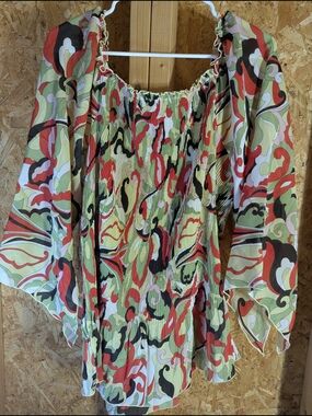 Women’s Off-Shoulder Blouse in Green Multi-Color